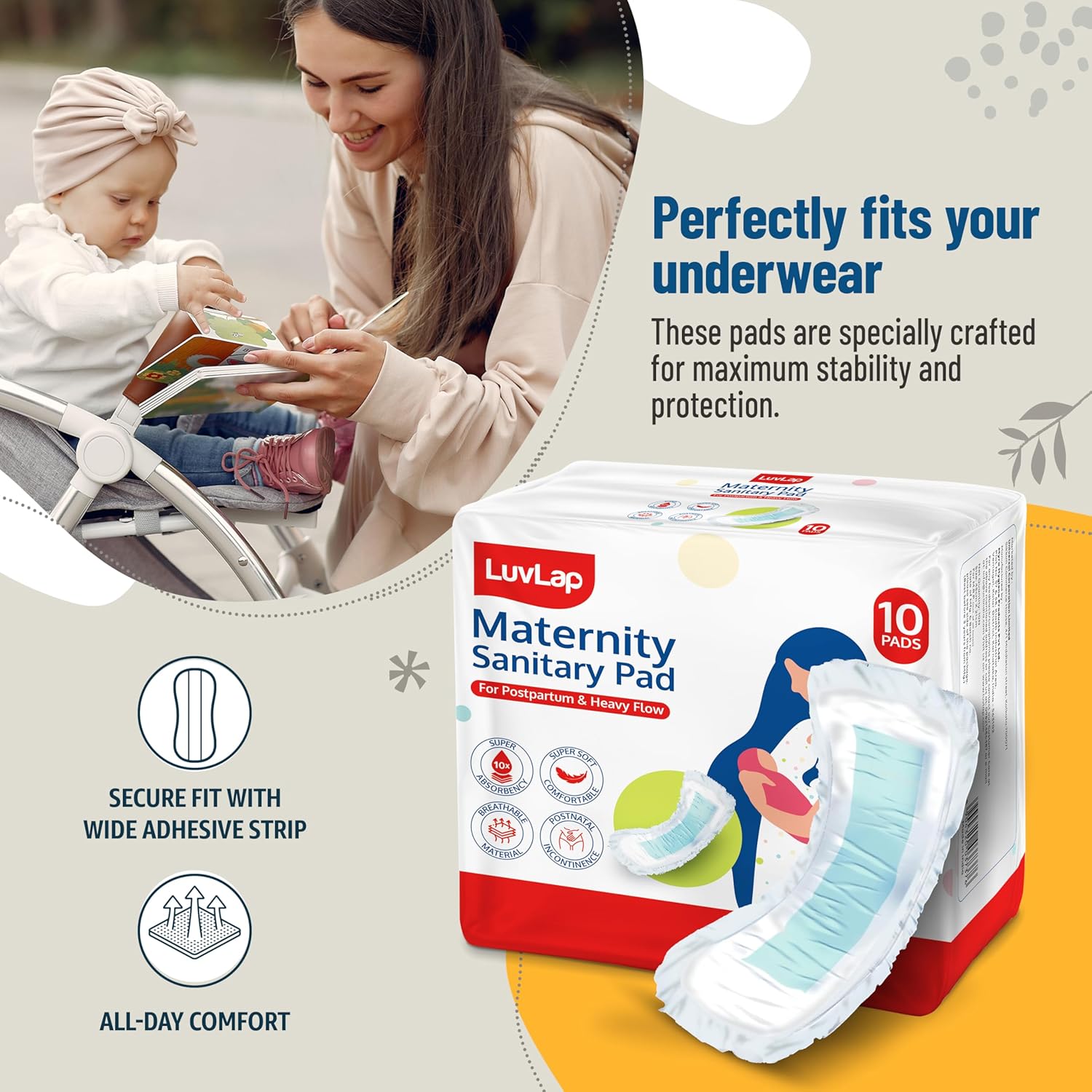 LuvLap Extra Absorbent Maternity Pad, 10's x 6 Pack (60 Pads), 0-2 Weeks Post-Birth, After Delivery Pad for Heavy Flow, Sanitary-Pad for Women, Ultra Soft-Pads for Maternity Flow, Postpartum Bleeding - Image 6