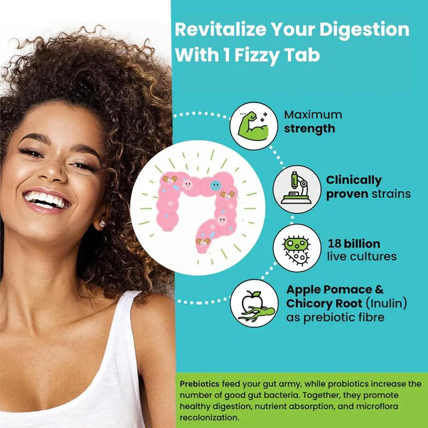 Wellbeing Nutrition Daily Probiotics + Prebiotics, Gut Health Supplement 18 Billion CFU with Organic Chicory Root | For Indigestion, Constipation, Gas, Bloating, IBS & Immunity, 21 Effervescent Tabs - Image 3