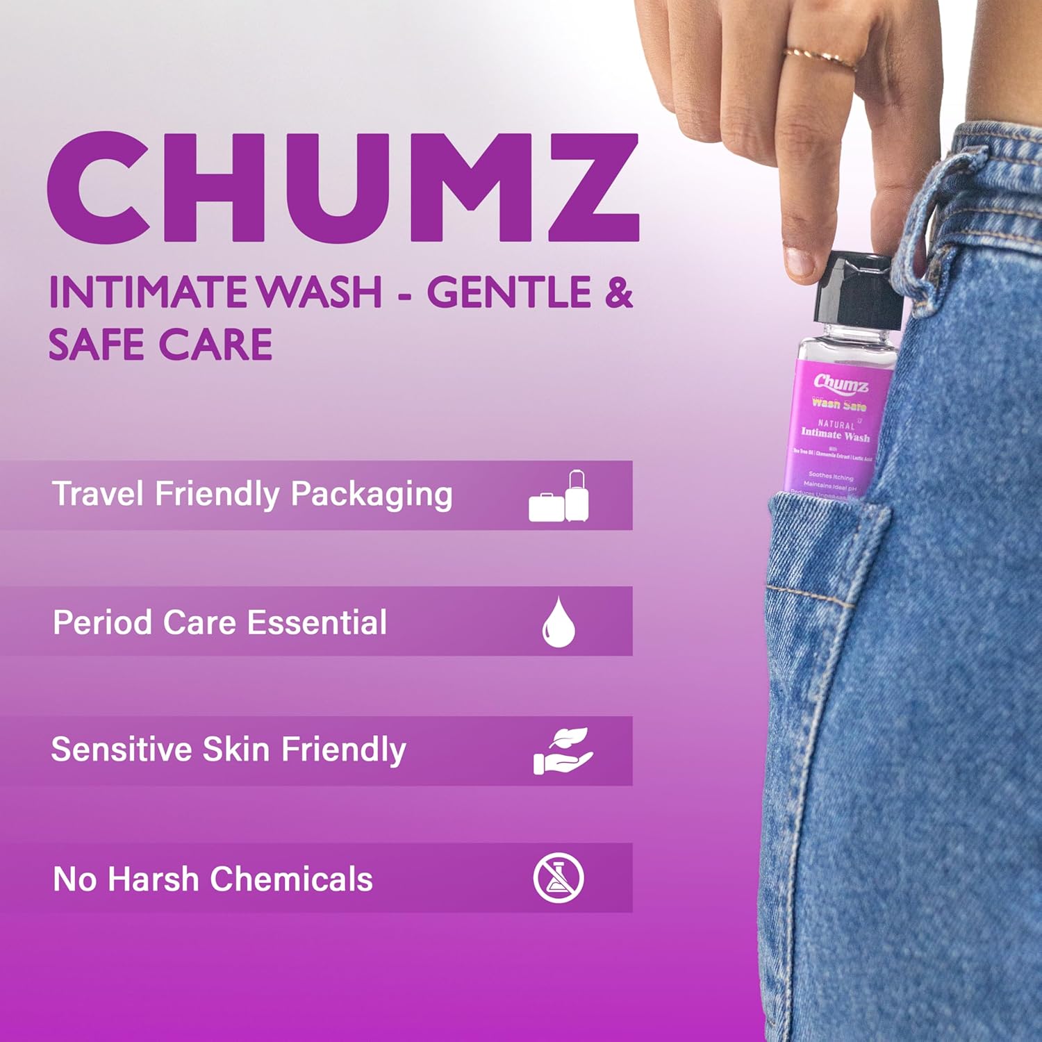 Chumz Intimate Wash for Women 50ml | pH Balanced Vaginal Wash for Daily Intimate Care | Feminine Wash with Lactic Acid & Chamomile | Helps Prevent Odor, Itching & Dryness | Gentle Intimate Hygiene Wash for All Skin Types - Image 7