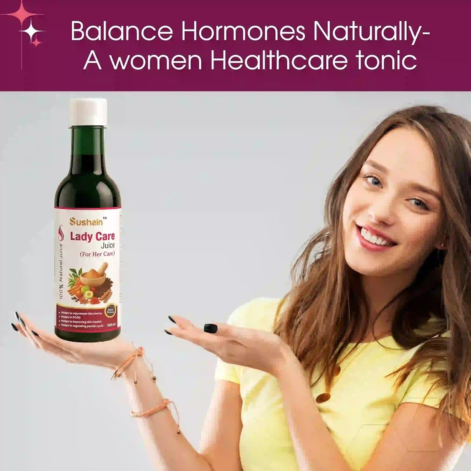 Sushain Lady Care Women Wellness Juice 1000ml | PCOS & PCOD Support Herbal She Care Juice | Hormonal Balance Supplement for Women | Period Pain Relief - Image 7