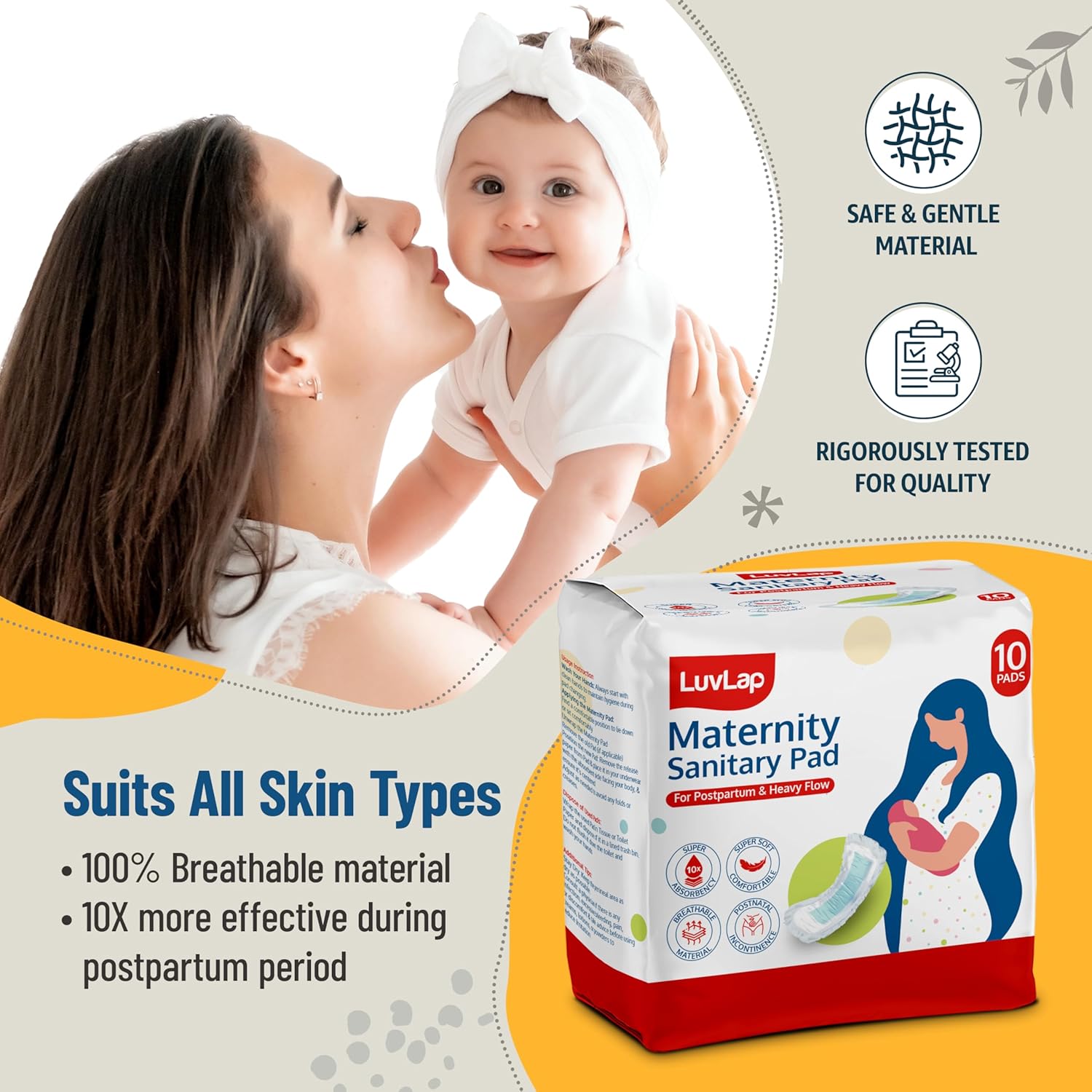LuvLap Extra Absorbent Maternity Pad, 10's x 6 Pack (60 Pads), 0-2 Weeks Post-Birth, After Delivery Pad for Heavy Flow, Sanitary-Pad for Women, Ultra Soft-Pads for Maternity Flow, Postpartum Bleeding - Image 4