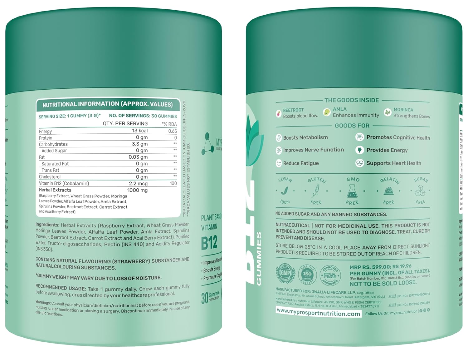 Mypro Sport Nutrition Plant Based Vitamin B12 Gummies | With Moringa, Amla Spirulina With 9 Herbals Extract |Nervous System Support | Boosts Energy | for Men & Women Strawberry Flavour (30 count (Pack of 1)) - Image 7